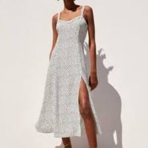 Zara Midi Dress Side Slit Polka Dot White and Black Sz XS
